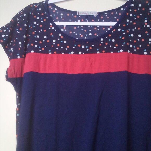 Robin's Nest Shirt Maternity L Short Sleeve Polka Dot Color Block Blue Red - Picture 7 of 15